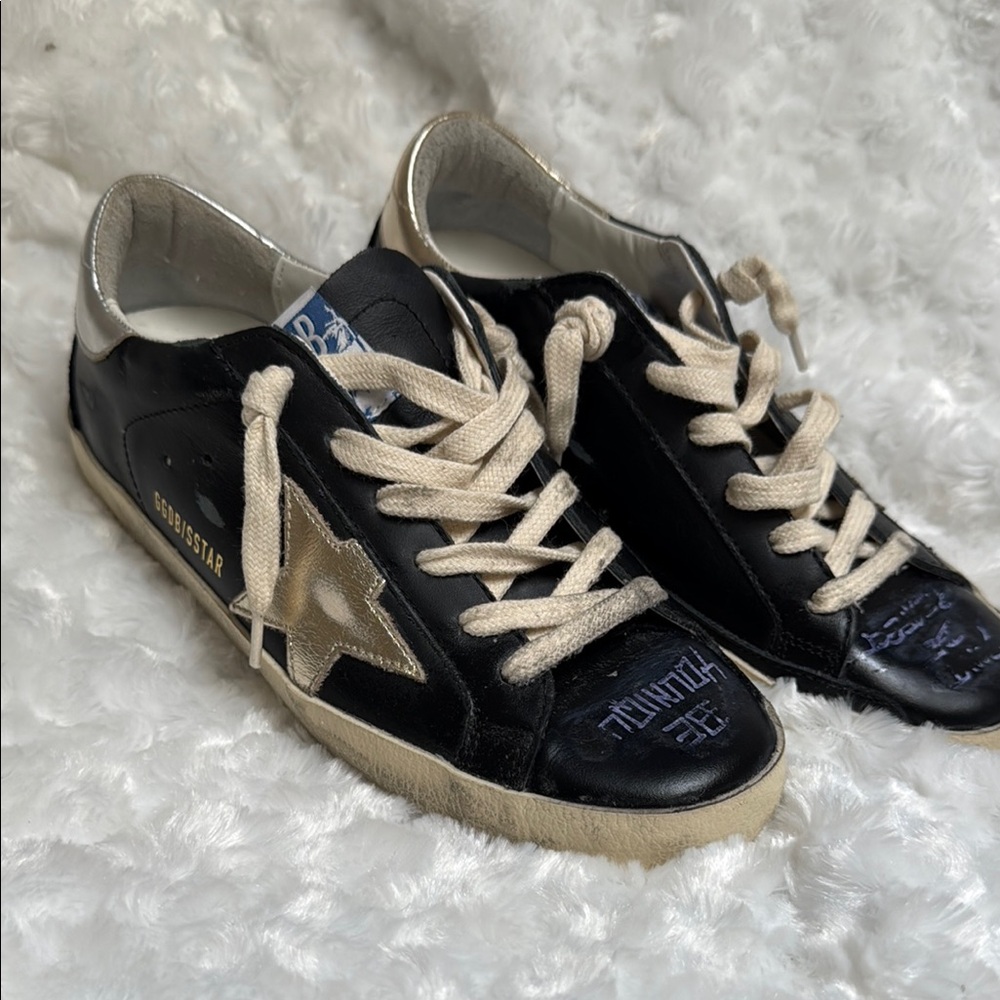 NEW Golden Goose Black Sneakers with Gold and Silver Star